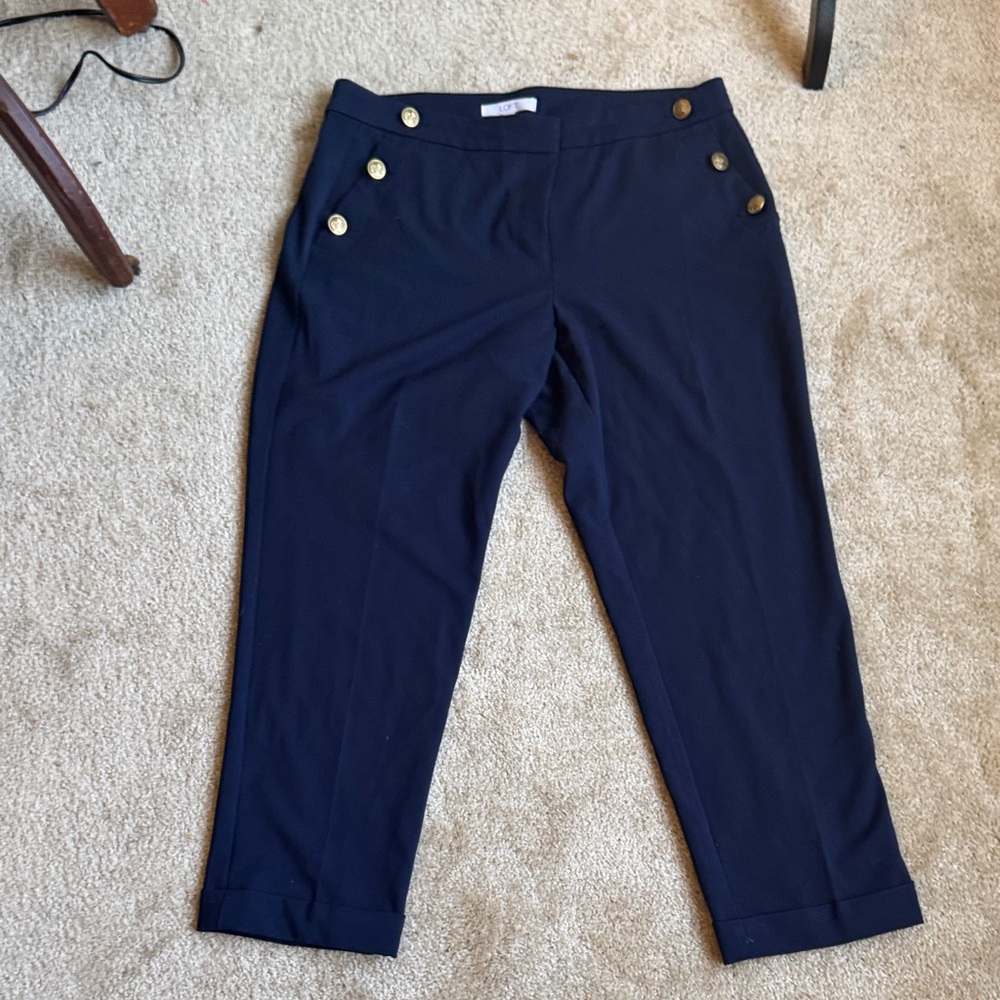 LOFT Navy Blue Pants with Gold Buttons size 12 Curvy fit - Picture 2 of 6